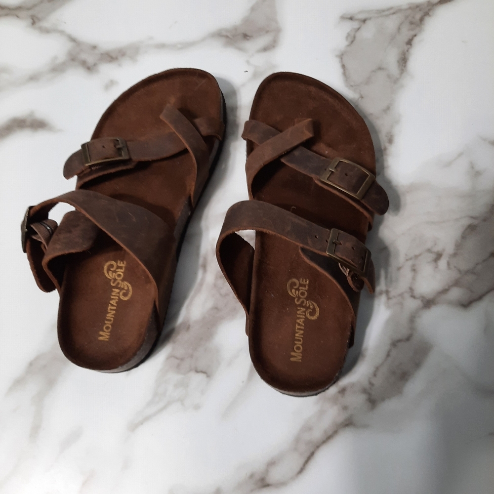 Mountain Sole Sandal Womens Size 6 Comfortable Walking Outdoor Brown Leather